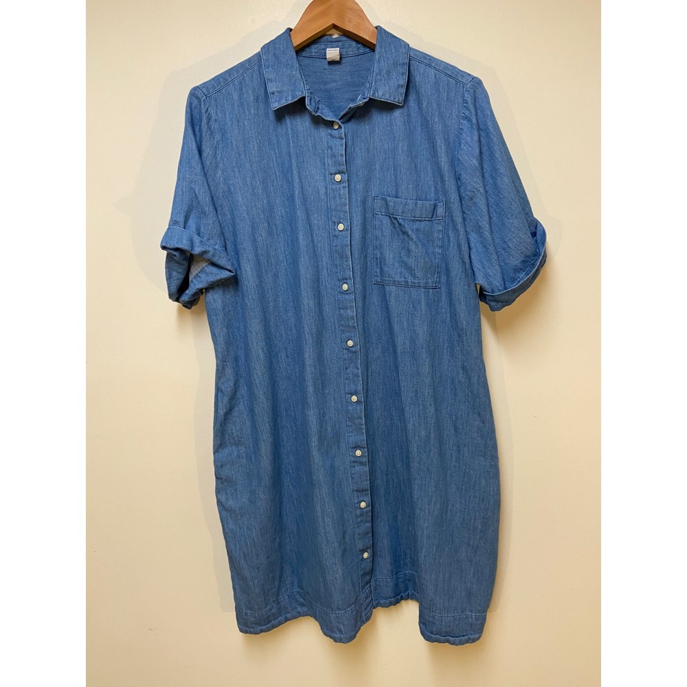 Old Navy Denim Shirt Dress Women XL Blue Medium Wash Cotton Short Sleeve Western